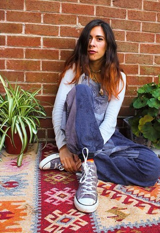 FAIRTRADE PURPLE BLOCK PRINT OVERALLS DUNGAREES