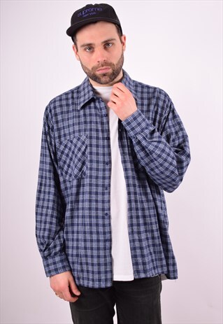 MENS VINTAGE FLANNEL SHIRT XL BLUE 90'S