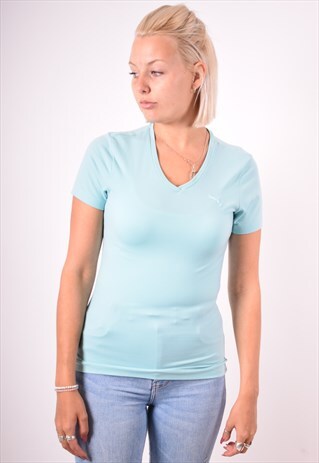 PUMA WOMENS VINTAGE T-SHIRT TOP MEDIUM BLUE 90S