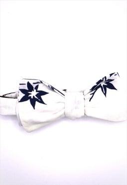 White Star Print Reworked Vintage Fabric Bow Tie