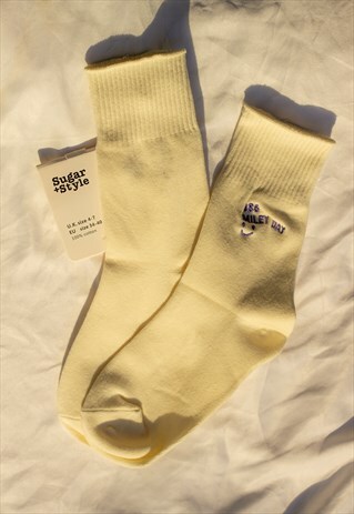 PURPLE SMILEY DATE SOCKS