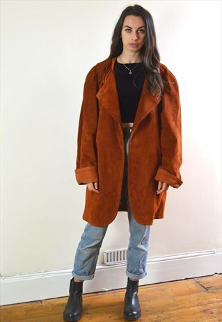 1980S VINTAGE CARAMEL BROWN SUEDE LONG JACKET