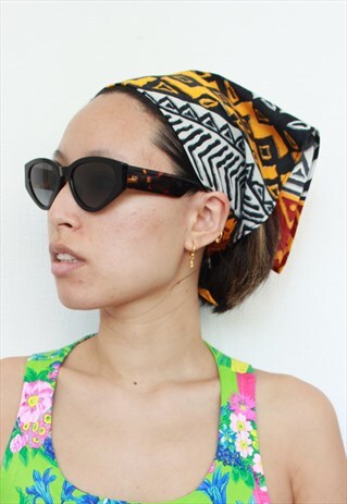 Y2K HANDMADE MUSTARD MAROON MULTI AFRICAN PRINT BANDANA