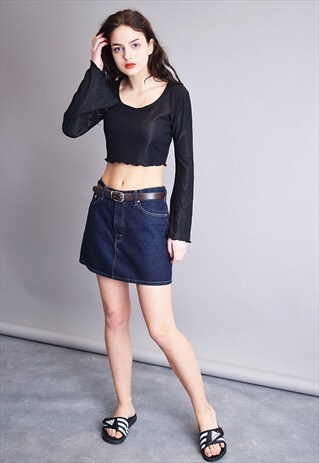 90'S RETRO DENIM CLASSY HIGHWAISTED MINI MOM'S SKIRT