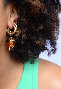 Golden Brown Heart Hoop Earrings