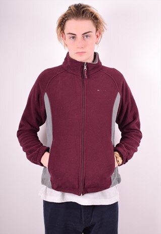 TOMMY HILFIGER MENS VINTAGE FLEECE JACKET LARGE MAROON 90'S