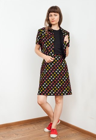 VINTAGE 60'S FLORAL PRINT SKIRT AND TOP JACKET