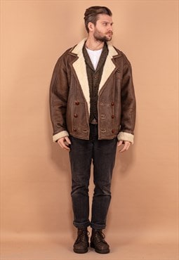 Vintage 80's Men Short Sheepskin Coat in Brown