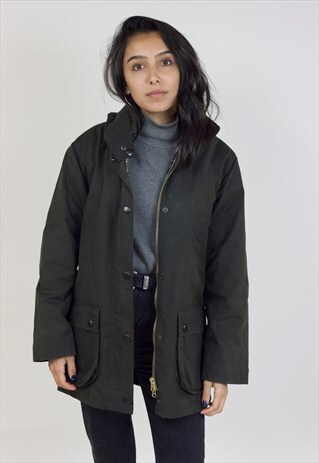 VINTAGE 90S GREEN HOODED WAX JACKET