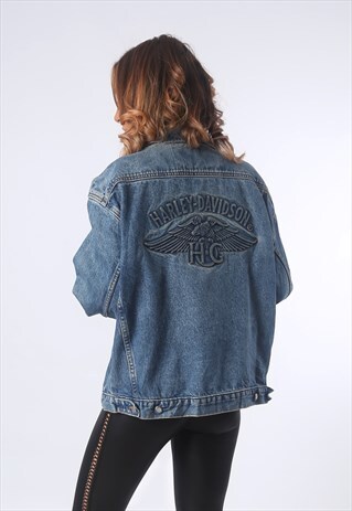 HARLEYY DAVIDSON DENIM JACKET OVERSIZED BIKER UK 18 (EAW)