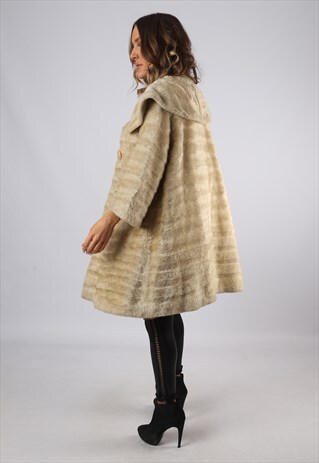 FAUX FUR COAT JACKET MID SHORT VINTAGE UK 12 (DJ2F)