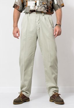 Vintage pleated chinos pants in cream trousers men