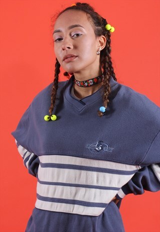 DISNEY'S DONALD DUCK BLUE AND WHITE V-NECK SWEATSHIRT