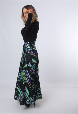FLORAL PRINT SKIRT HIGH WAISTED LONG VINTAGE UK 10 (BJ4Z)