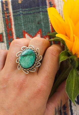 ADJUSTABLE BOHO CHRYSOCOLLA GEMSTONE RING
