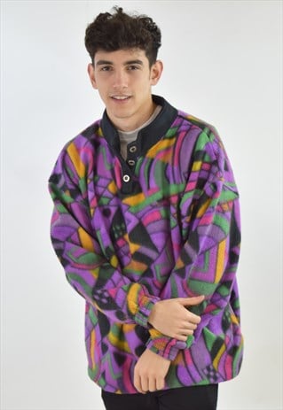 VINTAGE PURPLE 90S PATTERN FLEECE JUMPER