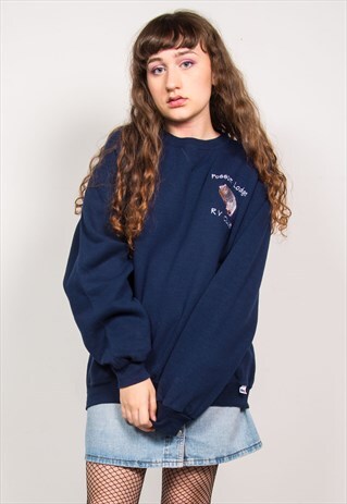 VINTAGE 90'S NAVY BLUE POSSUM CLUB LONG SLEEVE SWEATSHIRT