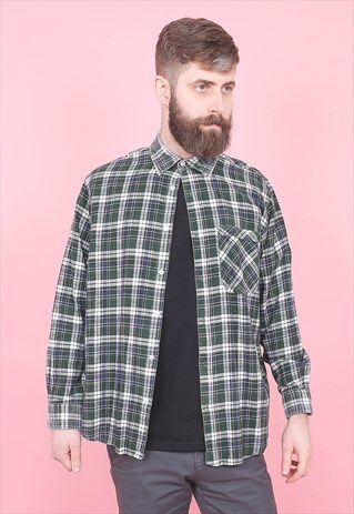 VINTAGE GREEN CHECKED FLANNEL SHIRT /R10315