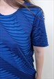 90S BLUE TEXTURED BLOUSE, VINTAGE PULLOVER SHORT SLEEVE TOP
