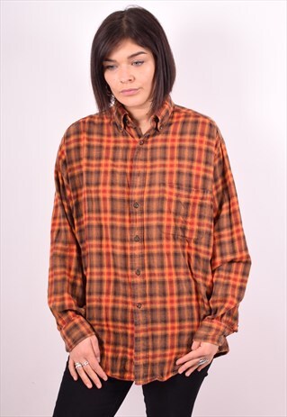 WOMENS VINTAGE SHIRT MEDIUM ORANGE CHECK 90S