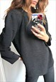 90S BLACK MINIMAL BASIC LONG SLEEVE TOP BLOUSE JUMPER