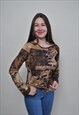 Y2K PULLOVER BLOUSE, FLOWERS PATTERN STRETCHY TOP