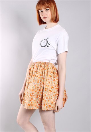 VINTAGE 70S FLORAL PATTERNED MIDI SKIRT