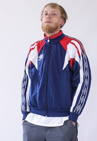 90S VINTAGE MENS UMBRO TEAM TRACK TOP STRIPES LOGO JACKET