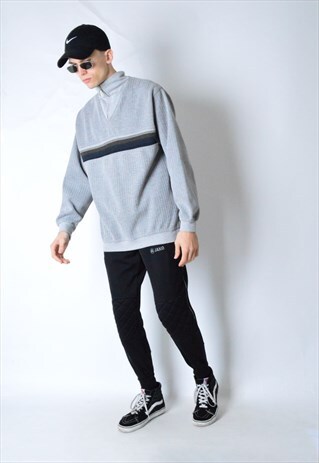 VINTAGE 90S GREEY STRIPED 1/3 ZIPPER JUMPER