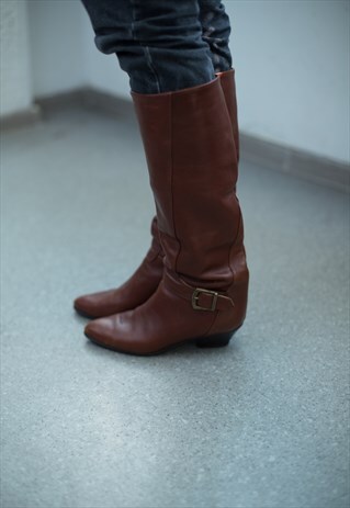 VINTAGE 80'S BROWN WESTERN STYLE LEATHER BOOTS