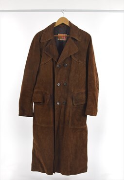 70 Vintage Grunge Brown Suede Leather Long Duster Coat