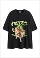 ANIME T-SHIRT MUSCLE FIGHTER TOP GRUNGE CARTOON TEE IN BLACK