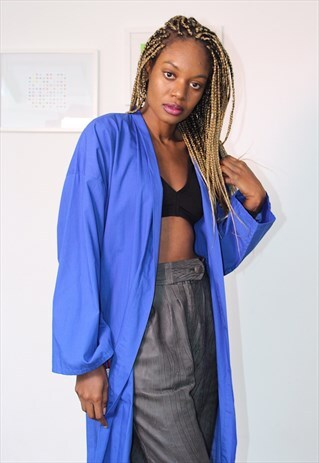 BLUE COTTON KIMONO WITH EMBROIDED DRAGON