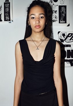Y2K Black Top with Amazing Back Ring Detail