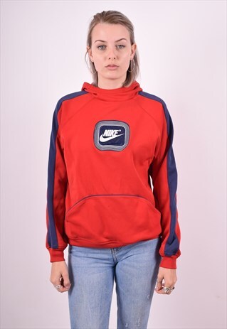 NIKE WOMENS VINTAGE HOODIE JUMPER XL RED 90'S