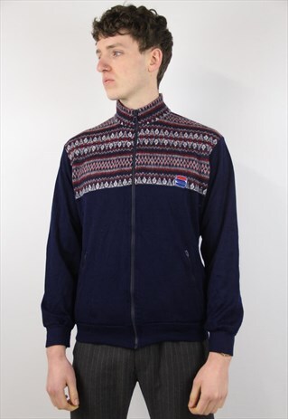 VINTAGE NAVY PATTERNED ZIP-UP JUMPER