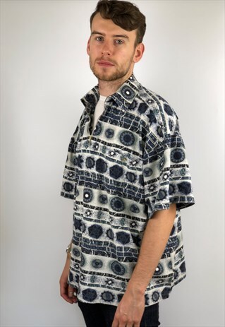 VINTAGE OVERSIZED AZTEC PRINT 1/4 ZIP PULLOVER