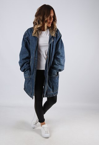 DENIM JACKET WINTER LINED OVERSIZED LONG UK 20 - 22 (GJ3T)