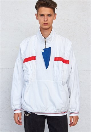 VINTAGE WHITE 1/4 ZIP WINDBREAKER PULLOVER JACKET