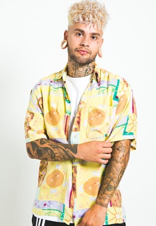 VINTAGE 80S CRAZY PATTERN FESTIVAL SHORT SLEEVE SHIRT /S6559
