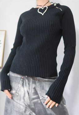 y2k gorpcore vintage black zip up neck sweater