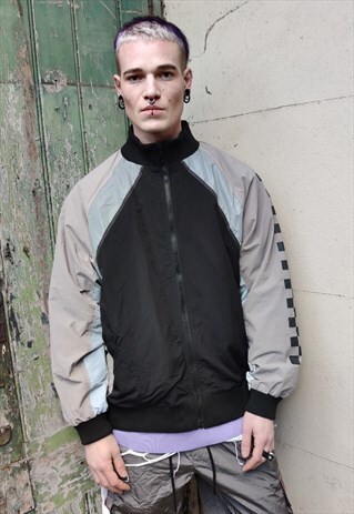 LOOSE OVERSIZE REFLECTIVE TOP TEXTURED TRACK TOP JACKET