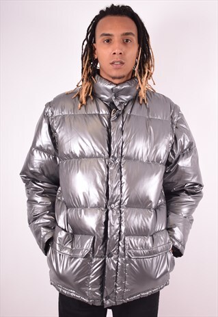 TRUSSARDI MENS VINTAGE PADDED JACKET MEDIUM SILVER 90S