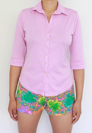 VINTAGE BABY PINK SORBET MINIMAL PLAIN SHIRT BLOUSE