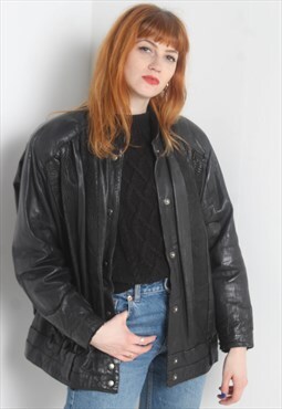 Vintage 80's Patterned Leather Jacket - Black