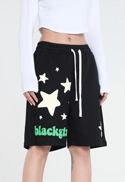 Star print board shorts premium sports pants in black