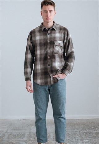 VINTAGE 90S GRUNGE CHECK WARM SHIRT IN LONG SLEEVE L