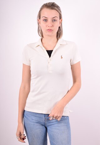 RALPH LAUREN WOMENS VINTAGE POLO SHIRT SMALL WHITE 90'S