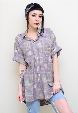 VINTAGE 90'S FUNKY ABSTRACT PATTERNED OVERSIZED SHIRT