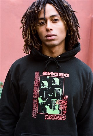 HOODIE IN BLACK WITH PSYCHEDELIC TRANSFORMATIONS PRINT